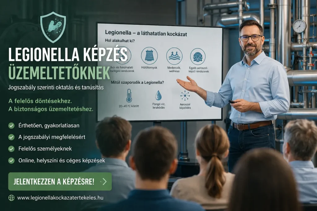 Legionella képzés üzemeltetőknek – oktatás és tanúsítás Legionella képzés üzemeltetőknek – oktatás és tanúsítás vízrendszerek kockázatkezelésére